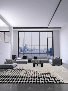 Hiện đại chần len lụa khu vực Thảm màu đen và trắng ngà New Zealand len Thảm lưới kẻ sọc rô Houndstooth mô hình - Product Image 5