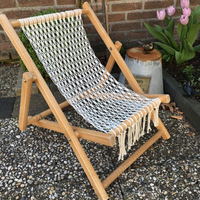 Chaise de plage pliante en bois de style bohème balinais, faite à la main en macramé, pour pelouse et patio, design incurvé