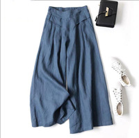 Usine Chine Vente Culottes Taille Haute Jambes Larges Femme Mode Bohème Pantalon Baggy en Lin Surdimensionné