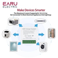 EARU EWeLink 16A Interrupteur intelligent WiFi miniature 2 voies Module de disjoncteur Contrôle vocal sans fil pour maison intelligente Application EWeLink Alexa Google Home