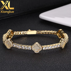 Hip Hop Style Cubic Zirconia Tennis Chain Lucky Four Leaf Clover Unisex <b>Bracelet</b> Luxury <b>Inspired</b> Premium Accessories Gift Claw - Product Image 3