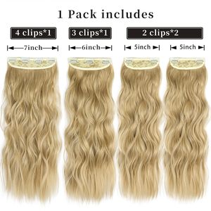 Extensions de cheveux synthétiques à clipser, 4 pièces, mèches longues ondulées blondes mélangées brun <span class=keywords><strong>miel</strong></span> doux pour femmes - Product Image 2