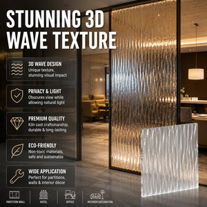Panel de Vidrio Texturizado 3D con Patrón de Ondas, Moldeado en Horno, de Alta Calidad, para Decoración de Interiores, Paredes Divisorias de Oficinas y Hoteles - Product Image 1