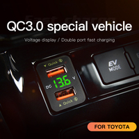 Chargeur de voiture double USB QC3.0 pour Toyota 12V 24V avec voltmètre numérique LED, charge rapide 3A pour téléphone portable