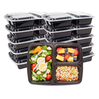 Boîtes alimentaires jetables en plastique PP pour restaurant, compartimentées, avec couvercle, sans BPA, compatibles micro-ondes