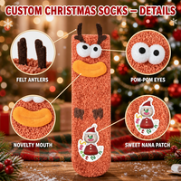Chaussettes de Noël en peluche douces et chaudes pour hommes avec logo personnalisé en forme de renne 3D, cadeaux de fête