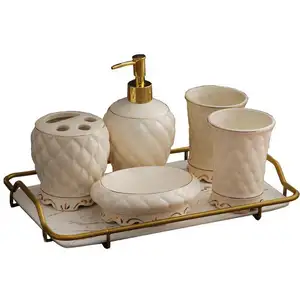 Wholesale Light Luxury Marbling Bathroom Decoration Ceramic Bathroom Toiletries Set Bathroom Supplies Suit