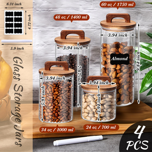 Good High Borosilicate Glass <b>Storage</b> <b>Jars</b> with Acacia Wooden Lids clear Glass <b>Kitchen</b> Containers with Handles Sets - Product Image 4
