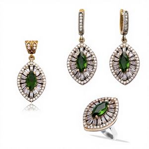 Ensemble collier et boucles d'oreilles tendance certifié en argent sterling 925, design marquise, zircon, artisanat turc authentique, vente en gros pour femmes - Product Image 1