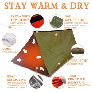 Abri de survie d'urgence pour 2 personnes, tente de survie pour le camping et la randonnée - Product Image 2
