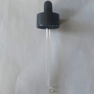 Tapa cuentagotas negra de 28 mm con anillo central para botellas de aceites esenciales, tapa de goma con boquilla de vidrio - Product Image 4