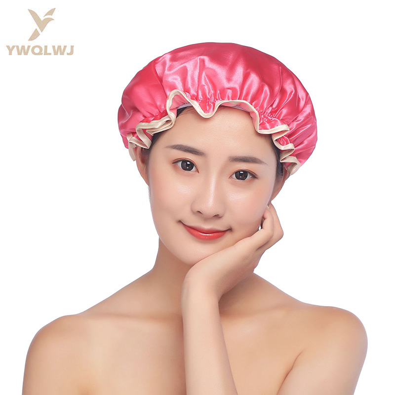 Новинка 2020, модная женская однотонная двухслойная Водонепроницаемая атласная кружевная шапка для душа из ЭВА, прямые продажи с фабрики