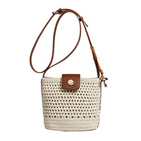 Sac bandoulière mini en PU tressé pour femme avec cordon de serrage, style plage, pour vacances d'été, décontracté et tendance, pochette pour téléphone