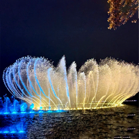 personnalisé grande danse musicale fontaine flottante lac Arc paon pulvérisation doré LED éclairage intelligent programmé caractéristique de l'eau