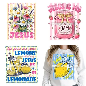 Autocollants de transfert thermique DTF lavables à repasser, motifs floraux, coquette, Jésus, fruits d'été doux, citations bibliques, prêts à poser sur les vêtements - Product Image 1