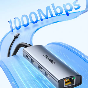 SAMZHE Type-C 10/100/1000 Mbps Station d'extension Ethernet Gigabit 5 ports USB-A 3.0 <span class=keywords><strong>Thunderbolt</strong></span> <span class=keywords><strong>4</strong></span> Répartiteur <span class=keywords><strong>RJ45</strong></span> en alliage d'aluminium en stock - Product Image 2