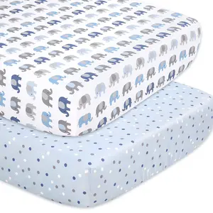 Custom Designs 2pcs Elephant Fitted Crib Sheet Set baby crib bedding set for Baby Boys or Girls