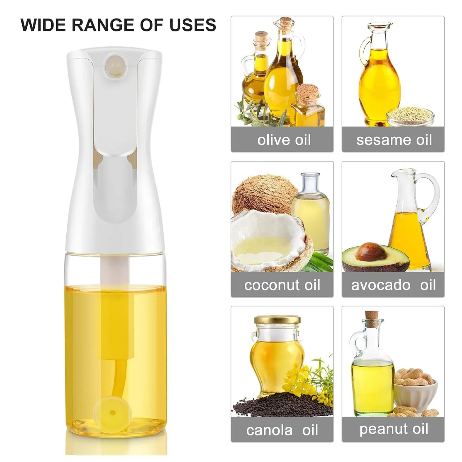 Spruzzatore olio per cottura-flacone Spray olio in vetro da 200ml/6.8oz-spruzzatore continuo di olio d'oliva con controllo delle porzioni