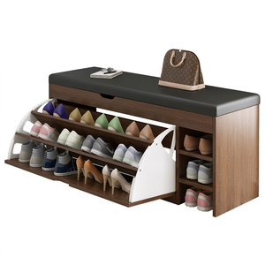Banc à chaussures moderne pliable en bois avec assise souple, en MDF, avec rangement rotatif, organisateur de rangement, mobilier de salon Green Nest - Product Image 1