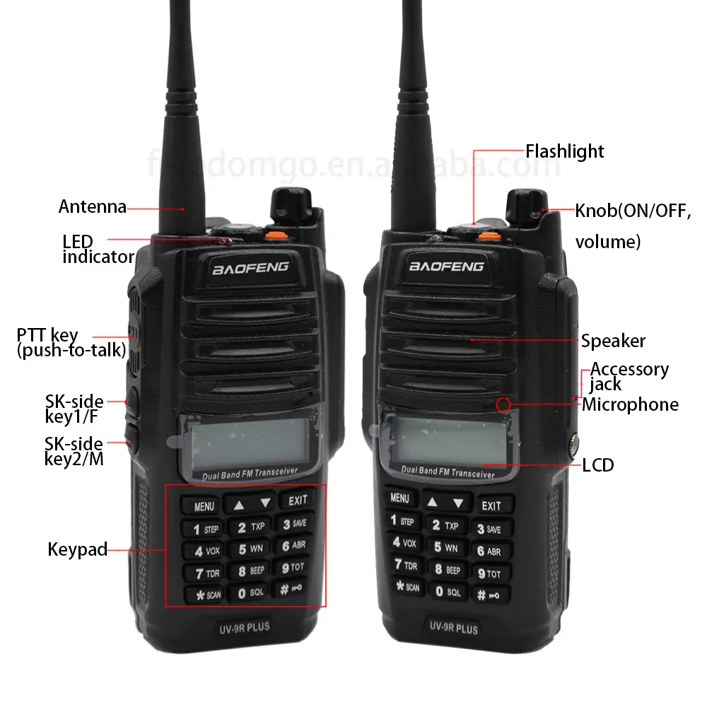 Baofeng Uv-9r Plus Baofeng 128, Walkie Talkie nirkabel portabel Ip67, baterai Lithium Hitam, Radio luar ruangan