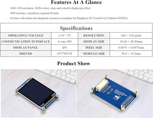 Waveshare 2นิ้ว MINI <span class=keywords><strong>IPS</strong></span> <span class=keywords><strong>LCD</strong></span> <span class=keywords><strong>Display</strong></span> Compatible Raspberry Pi // STM32 240x320ความละเอียด262K RGB สี ST7789VW แบบฝัง - Product Image 4