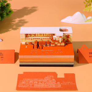 Bloc-notes 3D avec calendrier, décoration de bureau en forme de grotte Hongya, boîte <span class=keywords><strong>à</strong></span> lumière LED, bloc-notes, porte-stylo, papeterie, souvenir de voyage, cadeau - Product Image 2