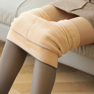 <span class=keywords><strong>Collants</strong></span> en polaire translucides effet faux pantalon pour femme, couleur unie, coupe ajustée, extensibles, pour l'hiver et l'extérieur - Product Image 1
