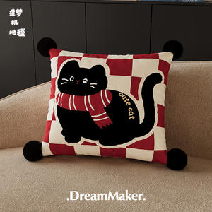 DreamMaker Kitten Pillow Square Removable Cover Cartoon Print Red Fleece <b>Cushion</b> Case With <b>Insert</b> - Product Image 3