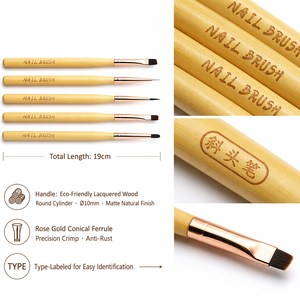 Streak Free Nylon Nail Brush 1 or 10Pcs Yellow Wood Handle Liner Flat Oval Non Shedding UV Gel Salon Manicure Tool <b>Set</b> - Product Image 3