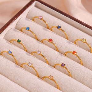 Anillo Impermeable que No se Deslustra, Chapado en Oro de 14k y 18k, Anillos de Moda de Acero Inoxidable 316L con Piedra de Nacimiento para Mujer - Product Image 1