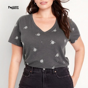 OEM personalizado cuello en V manga corta transpirable secado rápido 100% algodón camiseta de las mujeres con logotipo personalizado y colores 2024 - Product Image 5