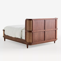 Lit en bois tressé rétro, style moderne du milieu du siècle, chambre principale, lit double de 1,8 mètre
