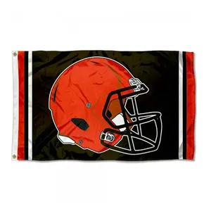 Desain kustom poliester berbeda NFL Cleveland coklat di sini kami Brownies bendera spanduk