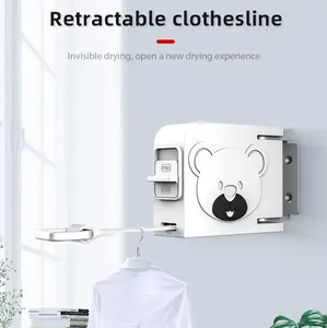 Hot Selling Household Clothes Drying Line Wall Mount Retractable Cloth Line Multifunctional Detachable Flexible ABS Foldable