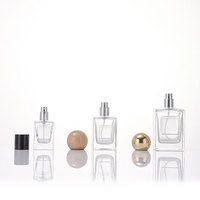 Flacon pulvérisateur en verre de 100 ml, carré, avec panneau d'étiquetage encastré, emballage de parfum de luxe en verre de 50 ml avec bouchon à bille doré