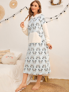 <span class=keywords><strong>Pigiama</strong></span> per mamma e Me con cappuccio con spalle scoperte con stampa <span class=keywords><strong>Panda</strong></span> in flanella termica invernale - Product Image 4