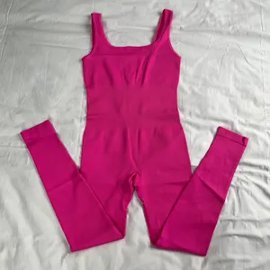 Frauen Yoga gerippt einteilige Tanktops Stram pler ärmellose Übungs overalls Sport overalls