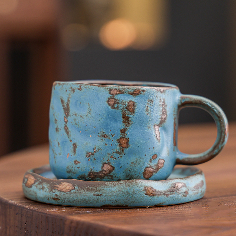 Ensemble de tasses à café pétrissées à la main - Peinture à l'huile bleue