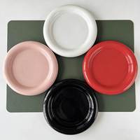 Assiette à dessert en céramique style coréen minimaliste, 8 pouces, couleur unie, design bombé, vente en gros pour restaurants, fêtes à domicile, goûter de l'après-midi