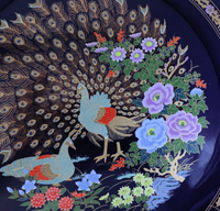 Plat de Service Paon Antique 2025, Assiette Japonaise Marocaine Taous, Plateau en Porcelaine Cobalt, Décoration Bohème
