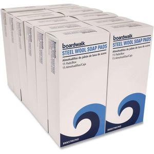 Almohadillas de jabón de lana de acero azul Boardwalk 96130-M-BWK de 3 pulgadas X 2.5 pulgadas 12 Cajas/Cartón - Product Image 6