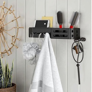MKO 4 ganchos Metal madera llavero sala de estar montaje en pared correo organizador llavero con bandeja fácil adhesivo hogar herramienta negro - Product Image 3