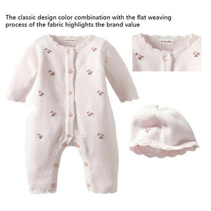 Setelan Bayi Rajut Katun Organik Lengan Panjang Kerah Bulat, Romper Jumpsuit 2-Potong dengan Topi - Product Image 4