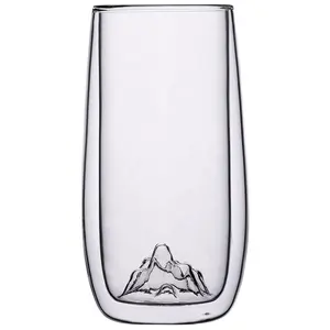 factory supplier view mountain cup double wall glass milk tea drinking cup