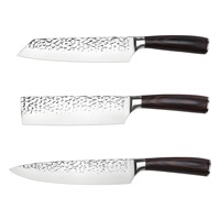 Ensemble de 3 couteaux de cuisine japonais, finition martelée, acier à haute teneur en carbone, couteaux de chef Kiritsuke Nakiri, outils de cuisine professionnels