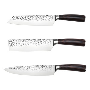Ensemble de 3 couteaux de cuisine <span class=keywords><strong>japonais</strong></span>, finition martelée, acier à haute teneur en carbone, couteaux de chef Kiritsuke Nakiri, outils de cuisine professionnels - Product Image 2