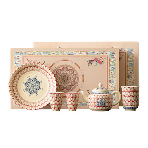 Juego de té de porcelana Dunhuang Thousand Buddha, 1 tetera, 3 tazas con tapa, regalo para ancianos y profesores - Product Image 5