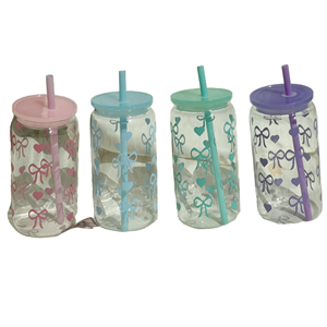 Vaso Reutilizable de Plástico Libre de BPA de 16 oz con Tapa y Pajita para Bebidas, con Diseño de Lazo, para Fiestas, para Beber Directamente - Product Image 1