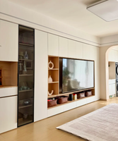 Meuble TV mural moderne de luxe en bois avec grande capacité de rangement pour salon et salle à manger, mobilier d'appartement écologique