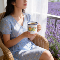 Mug en émail HARVIT ou VOTRE MARQUE, tasses à thé incassables de grande taille, vente en gros, mug à café personnalisé, design campagnard, fabriqué dans le Henan